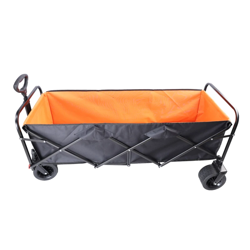 Carro grande de gran capacidad, extensor Extra largo, carro plegable, carrito de compras para jardín, carrito de playa, negro y naranja