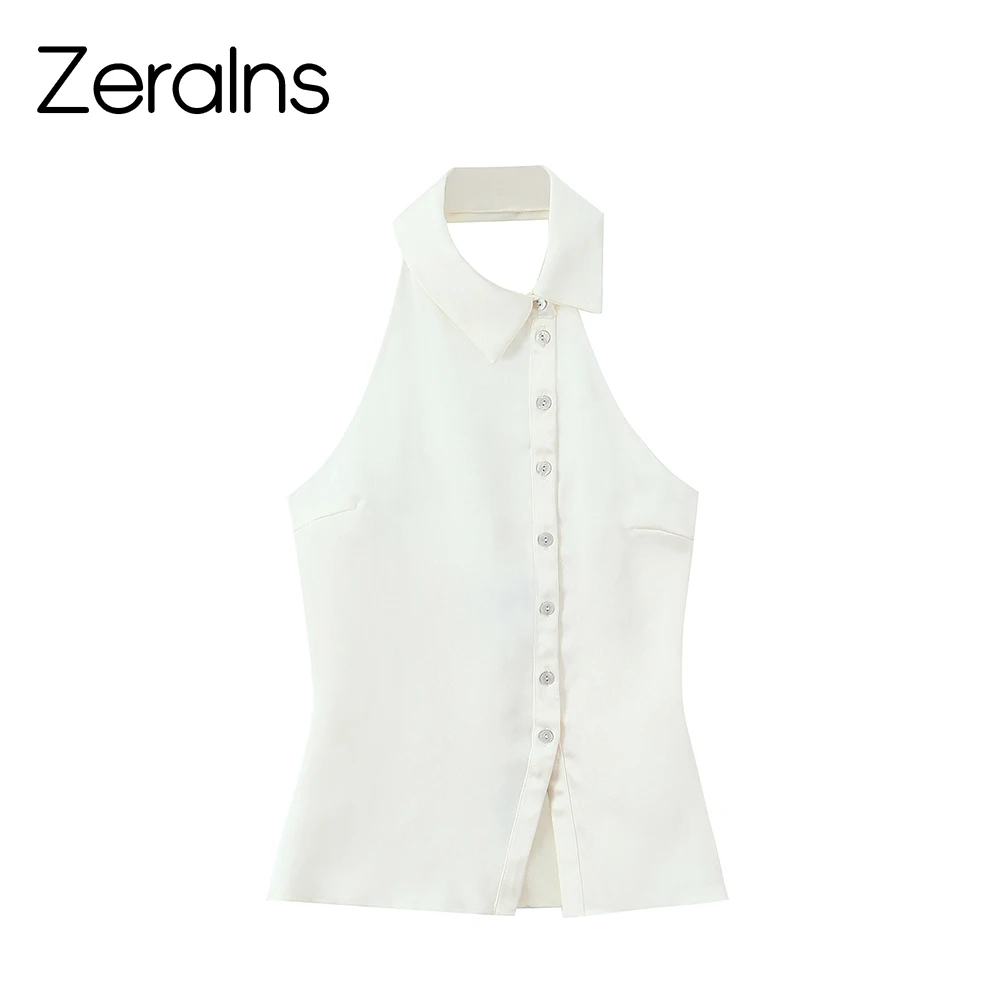 ZERAINS 2026 Frühjahr/Sommer Neuheit Damen Open-Back-Top mit Seidenstruktur, Neckholder und Trägern