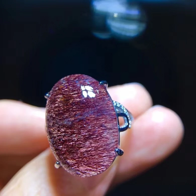 

Natural Super Seven 7 Red Lepidocrocite Quartz Adjustable Ring 20.2/14mm Red Rutilated Women Men Jewelry AAAAAA