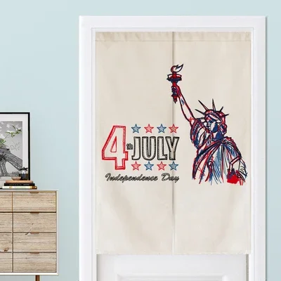 4th of July American Patriotic Door Curtains Statue of Liberty with Red and Blue Stars Noren Doorway Curtain Home Entrance Decor