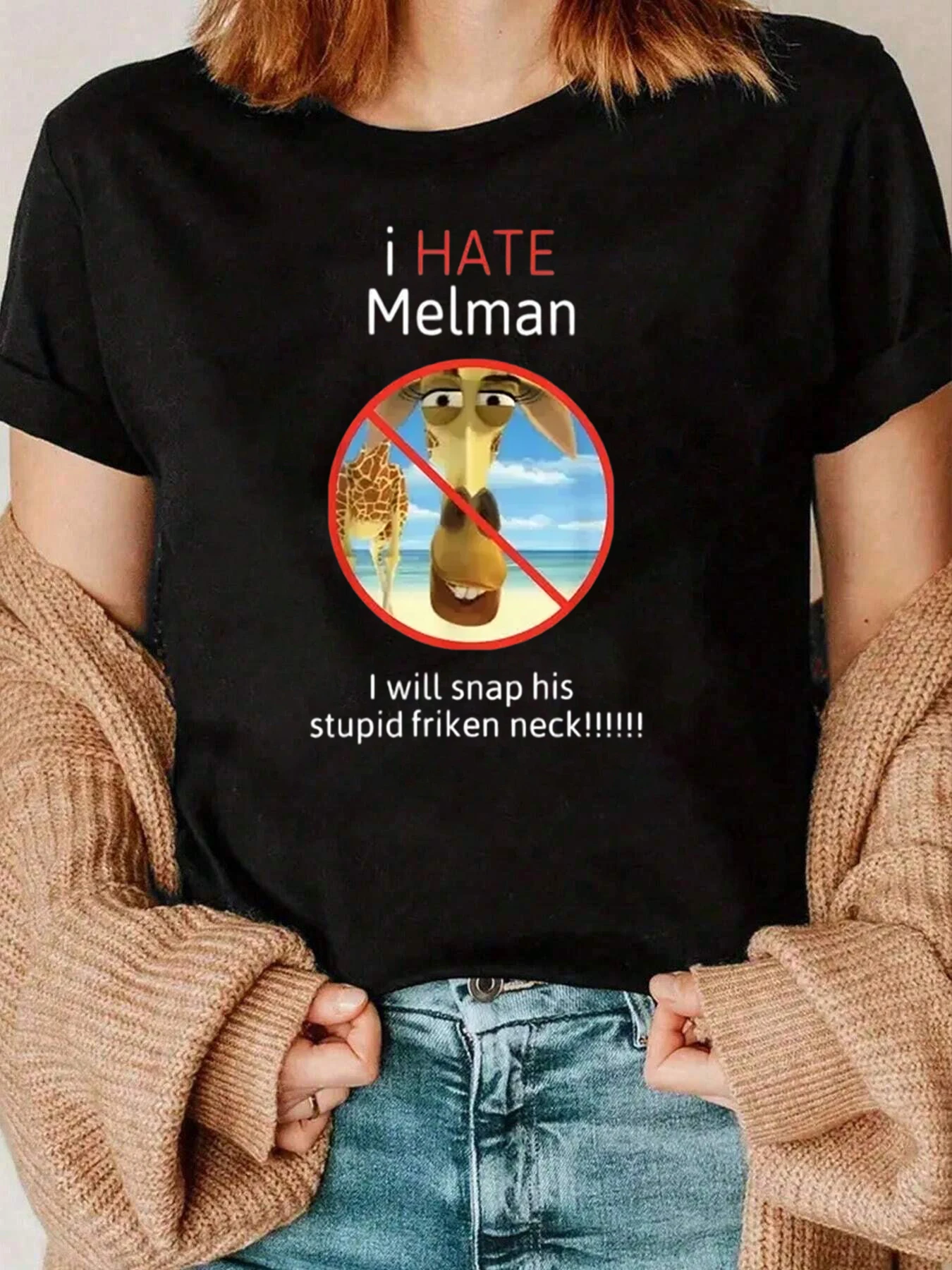 I Hate Melman 漫画プリント T シャツ カジュアルウェア 女性用 220g