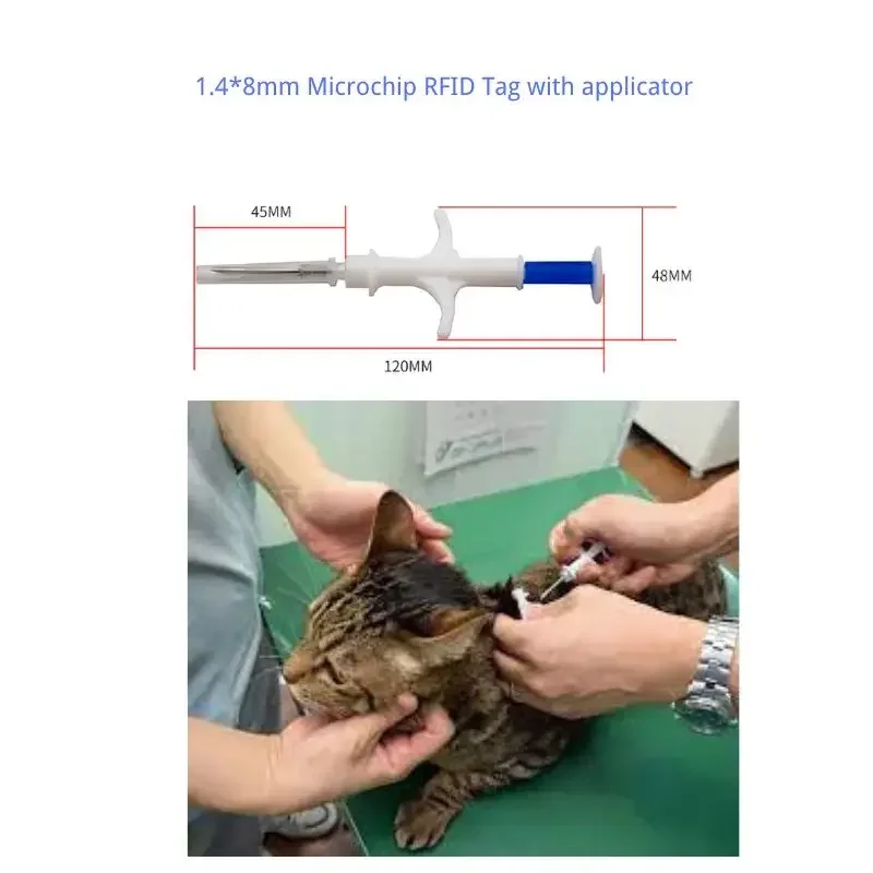 Pair of 1.4*8mm Microchip Transponder RFID Injector Units for Animal ID Veterinary Syringe Kit with Cat Toy Items Included