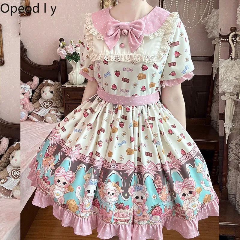 

Lolita Girl Cute Sweet Printed Short Sleeve Dress 2026 Spring and Summer New Kawai Cartoon Student Temperament Short Dress