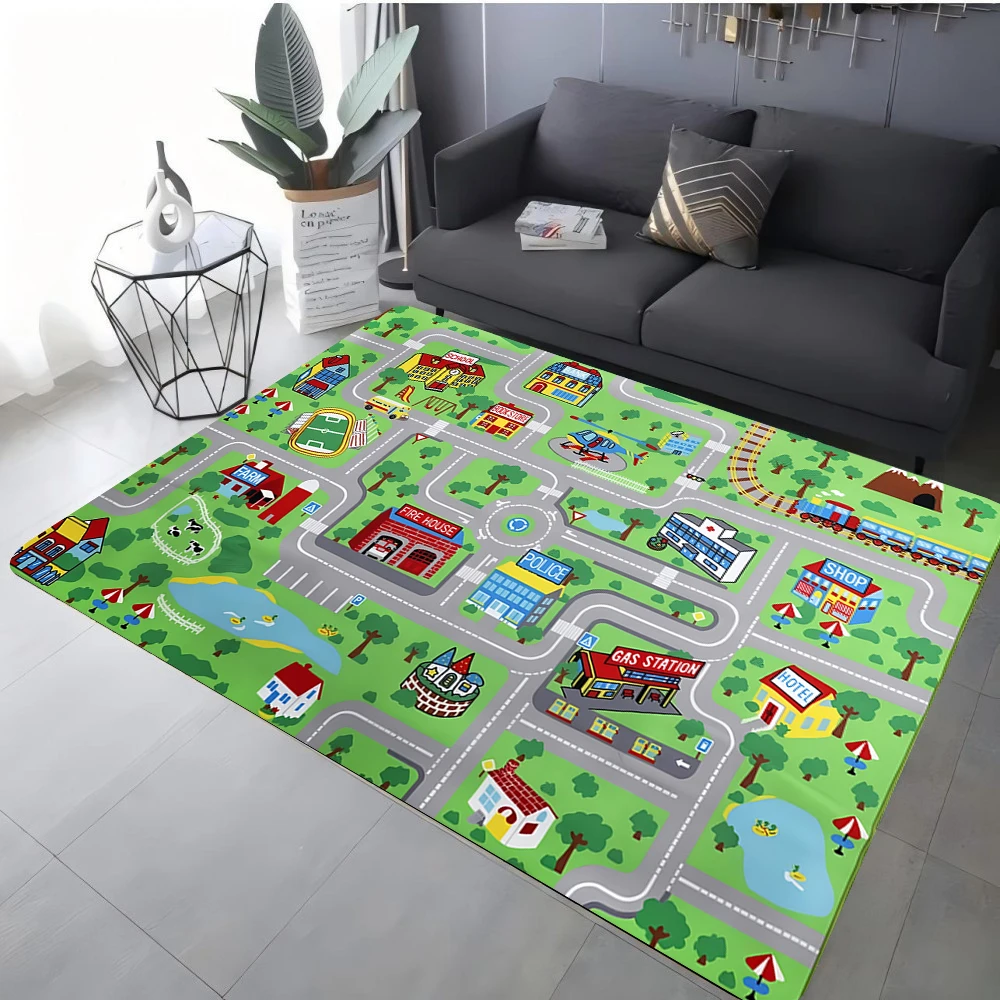 Eco Friendly Green City Traffic Road Rug  s Playroom Bedroom Floor Mat Carpet Soft Washable Educational Toy Home Decor