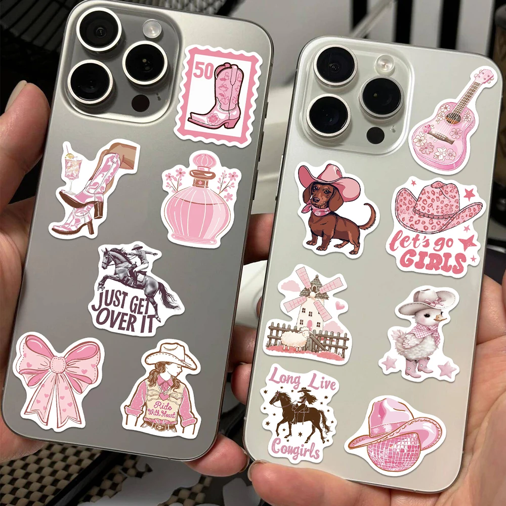 50PCS Pink Cowgirl Stickers Waterproof Vinyl Decals Western Cowboy Horse Cactus Stickers for Phone Laptop Scrapbook DIY Decor - view 6