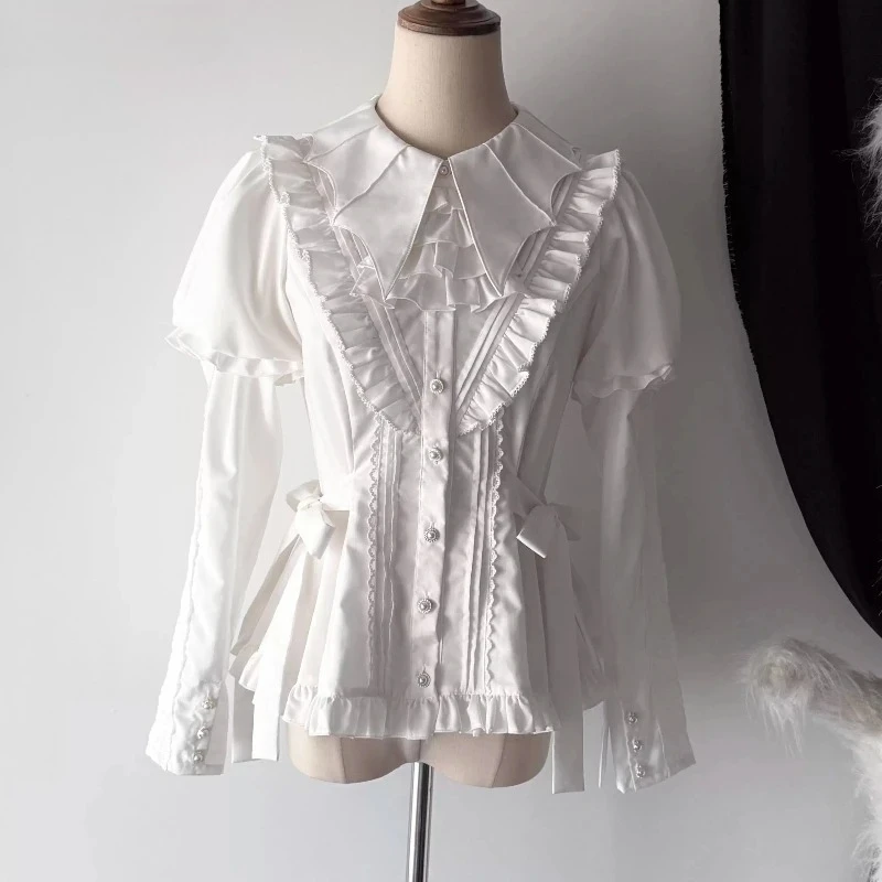 Vintage Victorian Lolita Style Shirt Women Gothic Punk Detachable Long Sleeve Slim Blouse Girls Y2k Aesthetic Black Tops Blusas