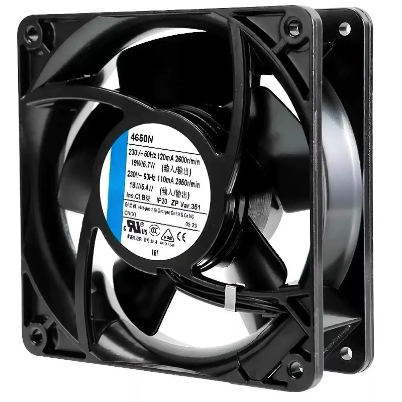 4650N 120x120x38mm 2-Pin Axial Fan AC 230V 0.12A All Metal High Temp Resistant Cooling Fan