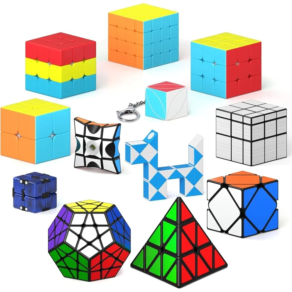 12 Pack Speed Cube Set Puzzle Cubes 2x2 3x3 4x4 Pyramid Dodecahedron Mirror Skewb Fidget Spinner Great Gift Idea Stress Relief