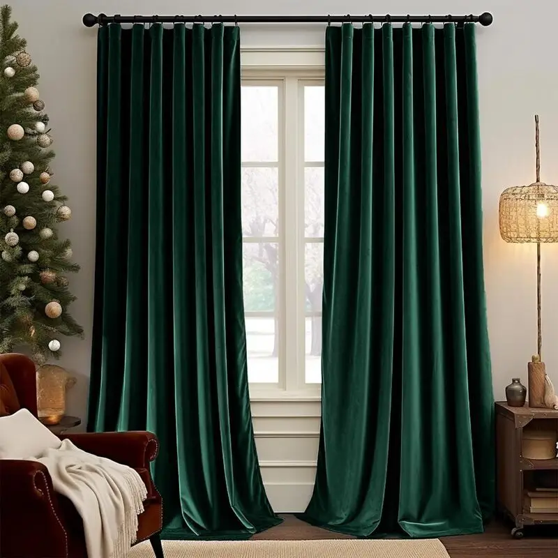 European Burgundy Dutch Velvet Solid Color Blackout Custom Size Luxury Curtains for Living Dining Room Bedroom Kitchen Door
