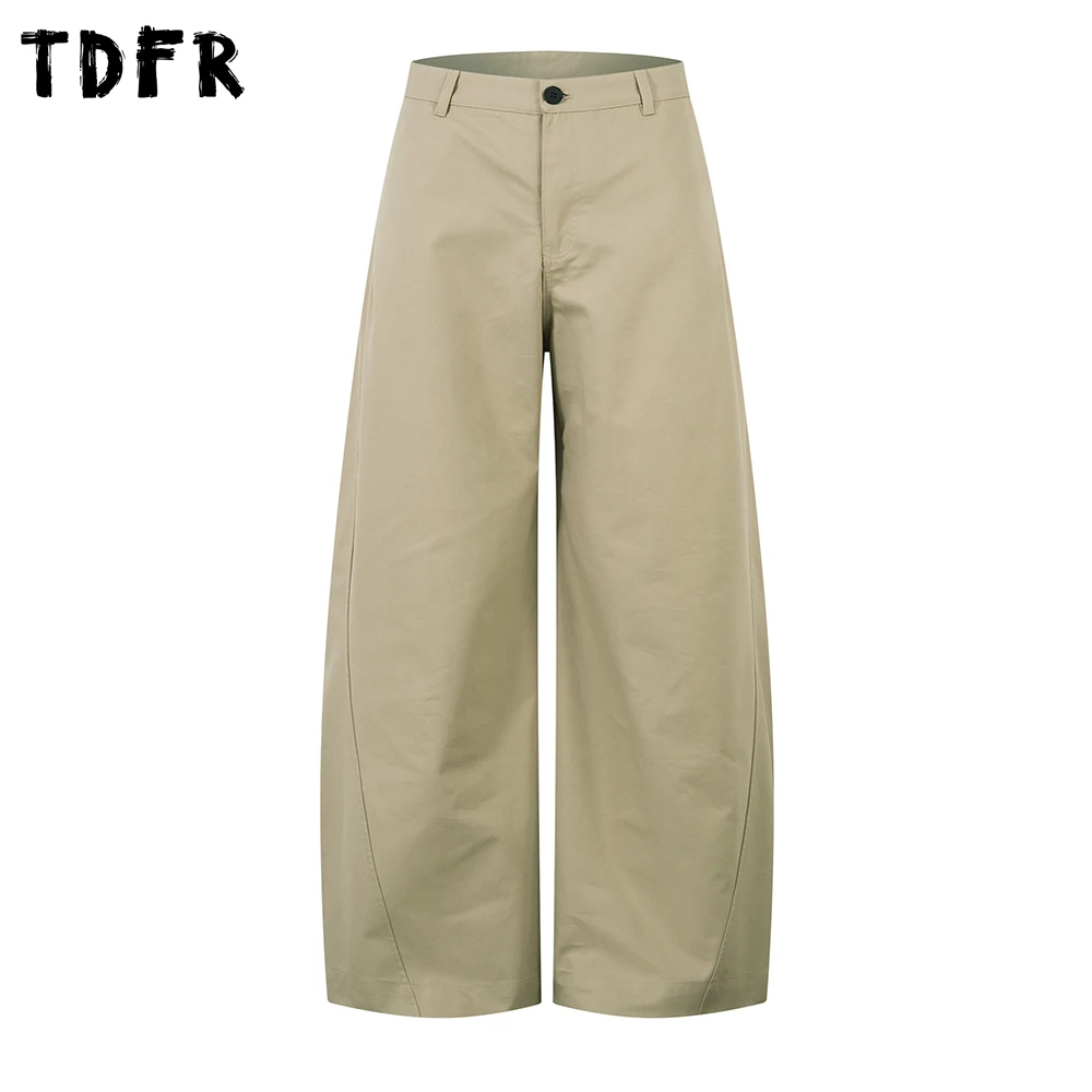 

Solid Color Spliced Casual Pants Mens Simple Retro Pocket Baggy Wide Leg Banana Jeans Man