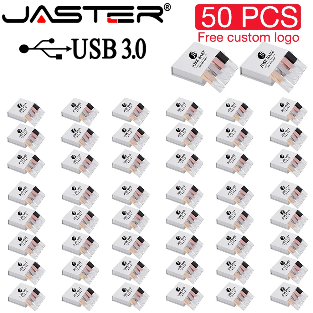

50PCS/LOT USB 3.0 Flash Drives 128GB 64GB Crystal Pen Drive Free Custom Logo 32GB 16GB 8GB 4GB Memory Stick Wedding Gifts U Disk