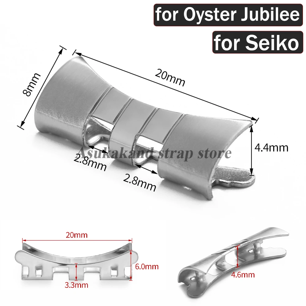For Seiko SKX007 SKX009 Stainless Steel Strap Connector 18/19/20/21/22/24mm for Oyster Jubilee Curved End Link Band 2pcs Adapter