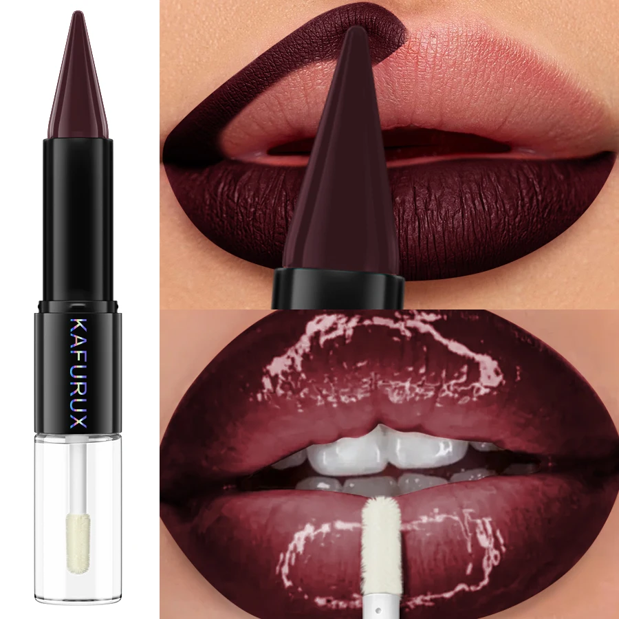 Brown Matte Double Head Lipstick Lip Coat Set Waterproof Coat 24HR 2 In 1 Korean Makeup Lip Tint Plumper Lips Cosmetics Gifts