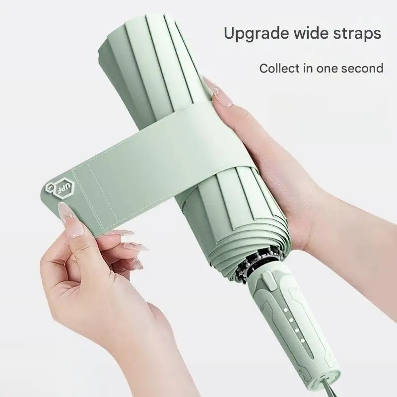 

2026 Fully Automatic Short Handle Umbrella Reinforced And Thickened Windproof Rainproof Tri-Fold Car-mounted Sun Protection Umb