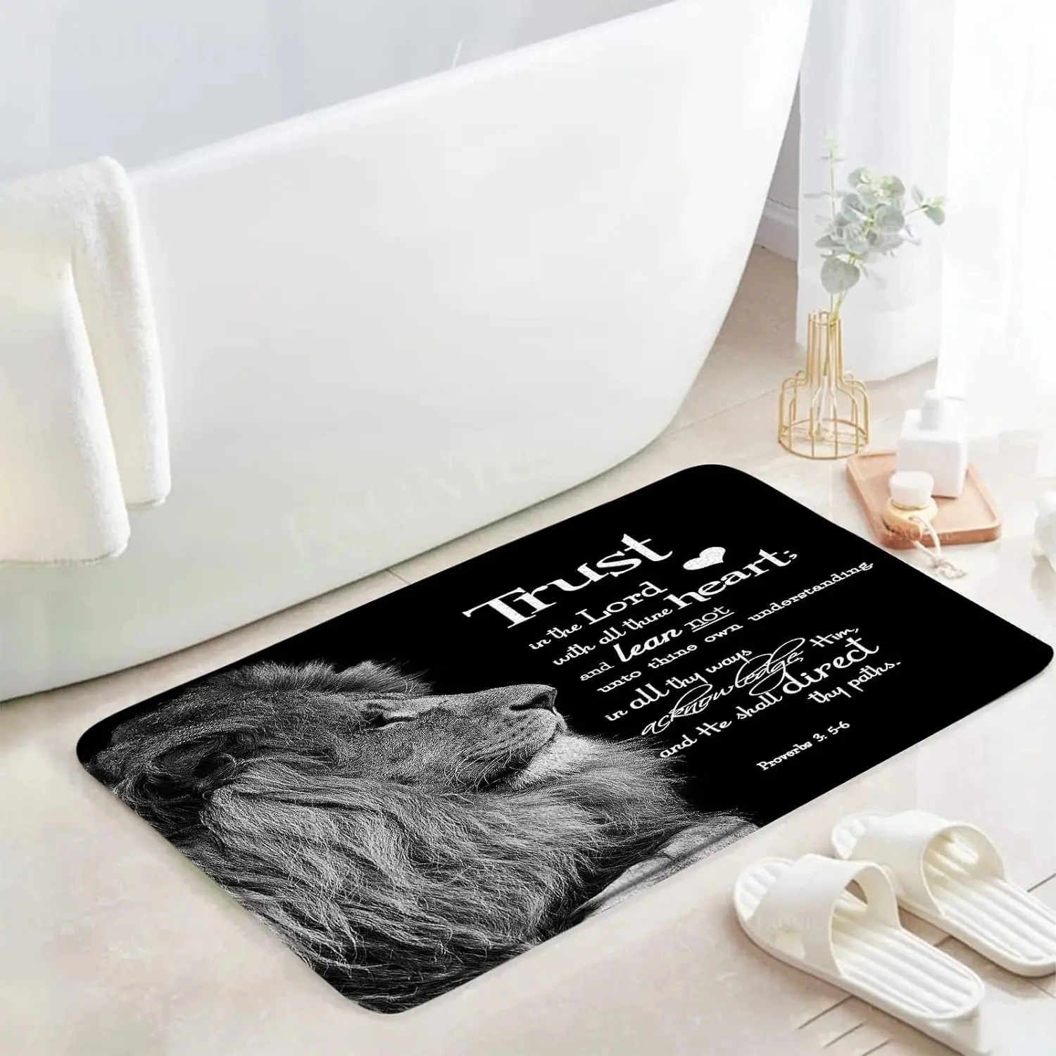 Lion Bath Mat Inspirational Quotes Super Absorbent Rug Non Slip Floor Entrance Carpet Home Indoor Living Room Decor Door Mat