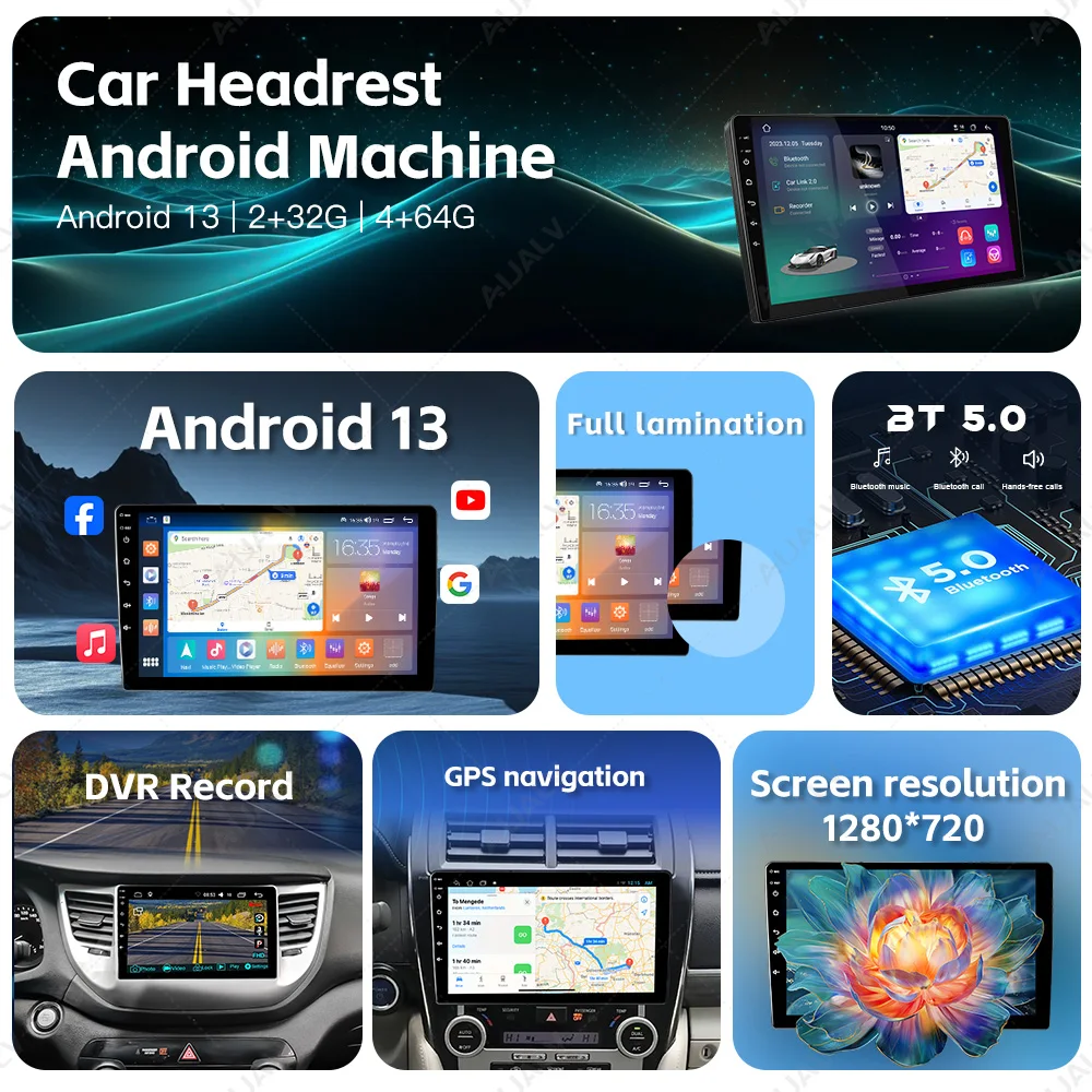 Warehouse 2Din 7 9 10 Android Video Stereo Player Smart Carplay Touch Screen Memory 2 + 32GB 4 + 64GB ROM Global Positioning Sys