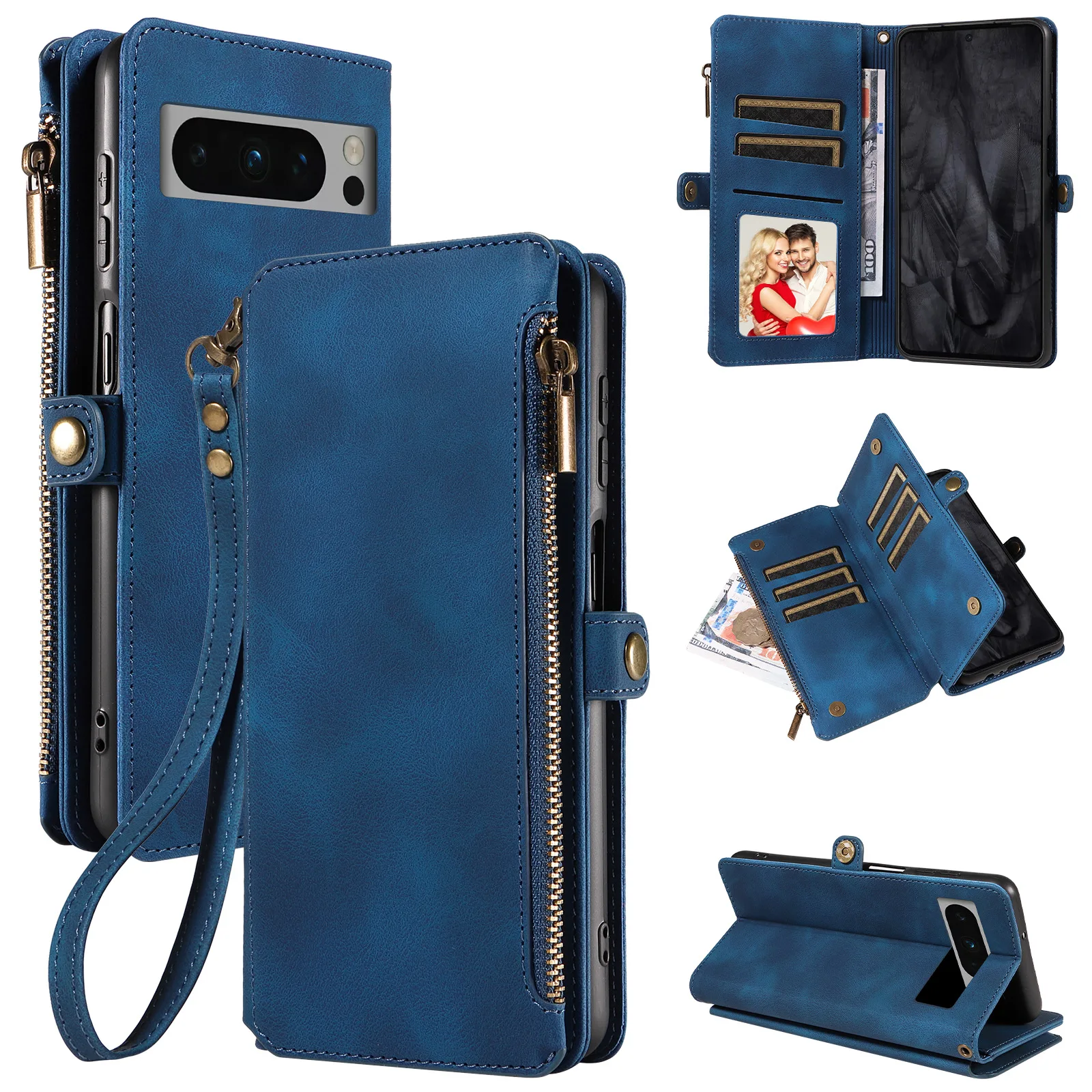 

Luxury Handbag Zip Wallet Case for Google Pixel 8 Pro 8A 7 7A 6 6A 5 XL 5A 4 4A Leather Phone Bumper Magnetic Strap Flip Case