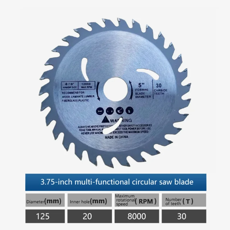 

125mm 5 Inch Circular Saw Blade 30 Teeth Carbide Wood Cutting Disc 20mm Bore for Woodworking