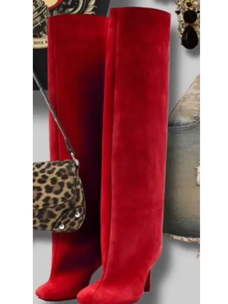 2025Autumn and Winter New 6cm Slim High Heels Knee High Women\'s Boots Round Toe Fashionable Women\'s Long Boots Knight Boots