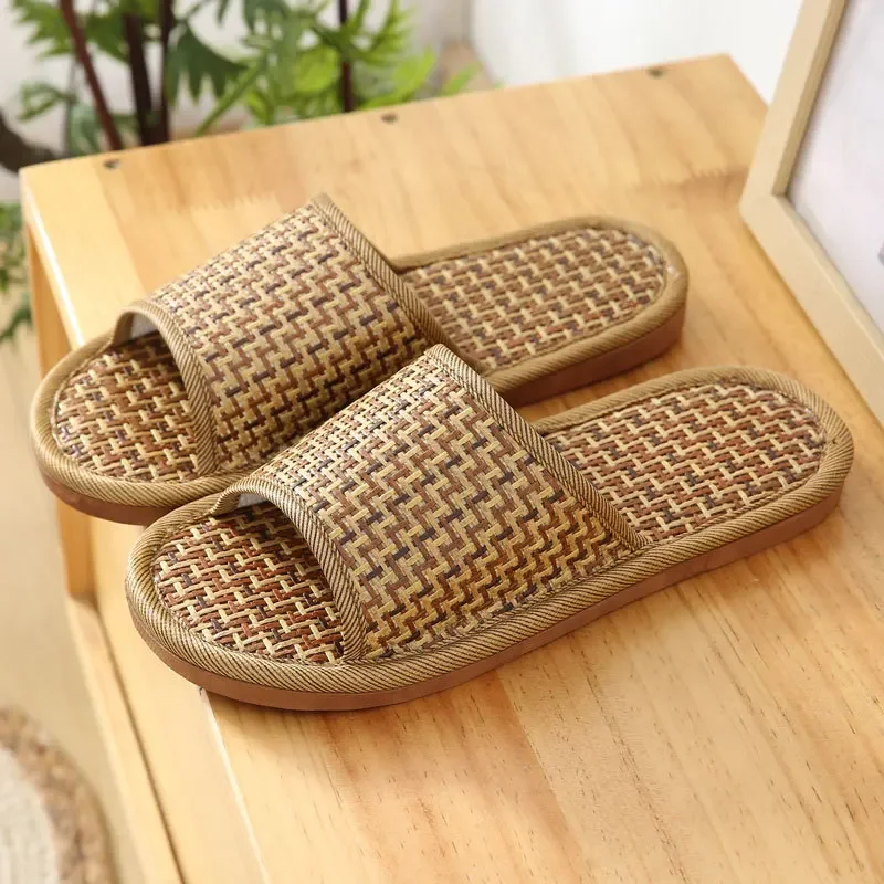 Men Women Bamboo Rattan Grass Summer Home Lovers Straw Mat Slippers Indoor Thickened Softwood Floor Home Sandals