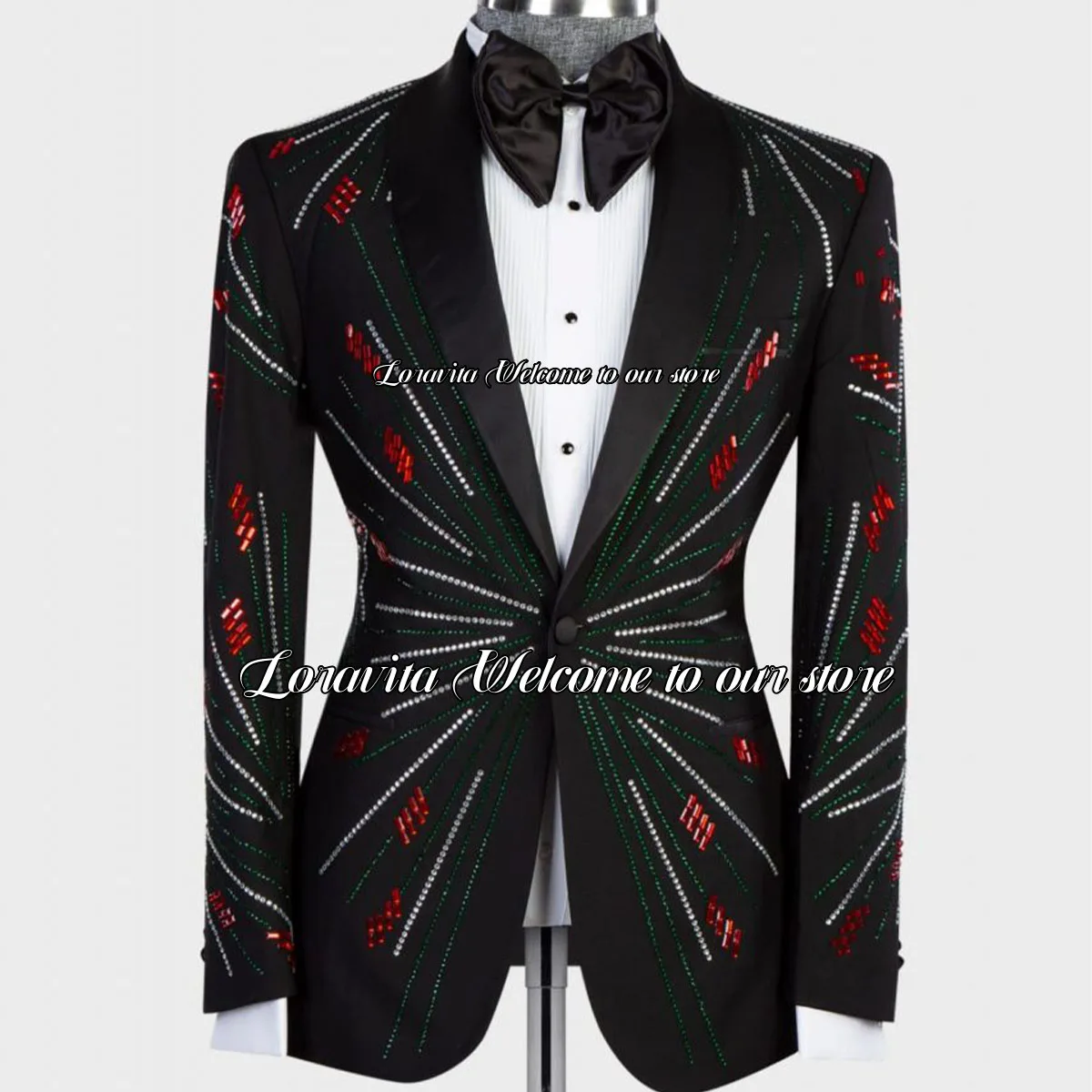 Luxury Sparkly Crystals Decoration Men Suit Formal 2 Pieces Wedding Groom Tuxedos Slim Prom Blazer Shawl Lapel Man Costume Homme