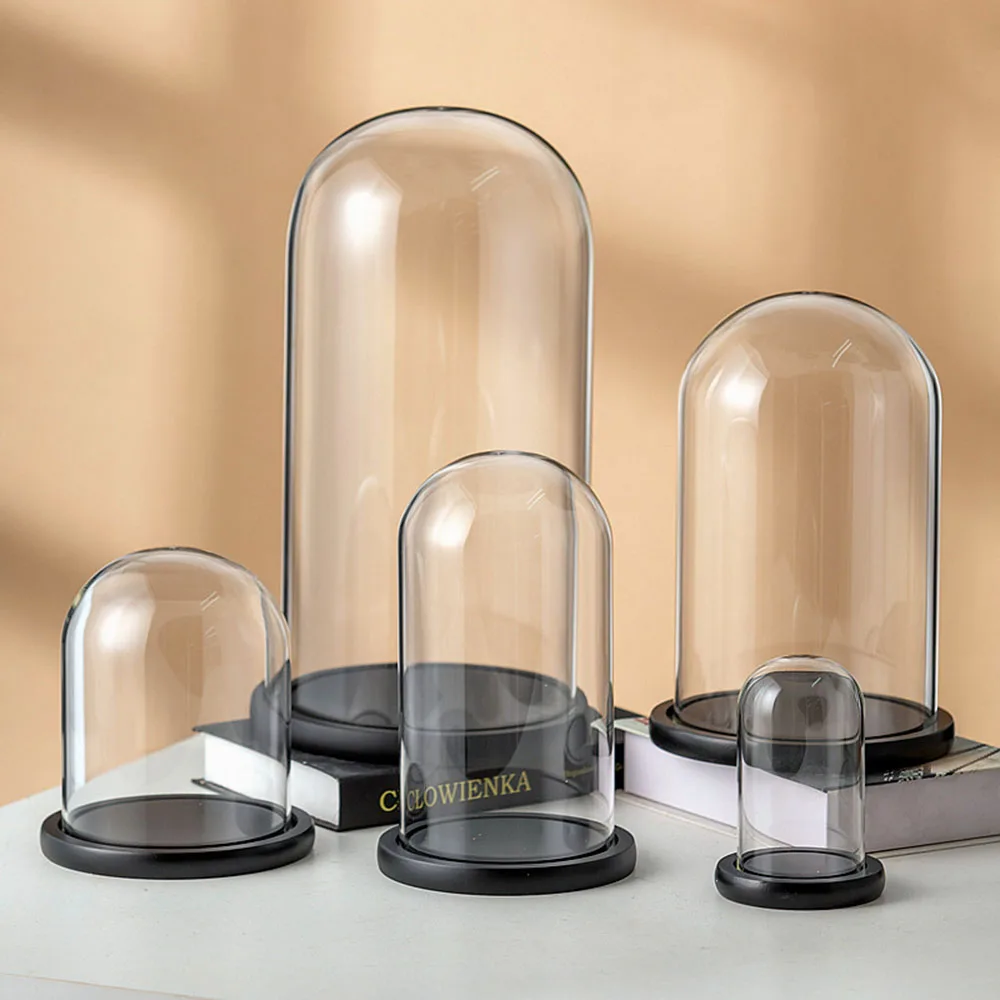 The Bell Jar Glass Cloche with Black Wood Base,Clear Decorative Glass Dome Display Storage Box for Curios Keepsakes