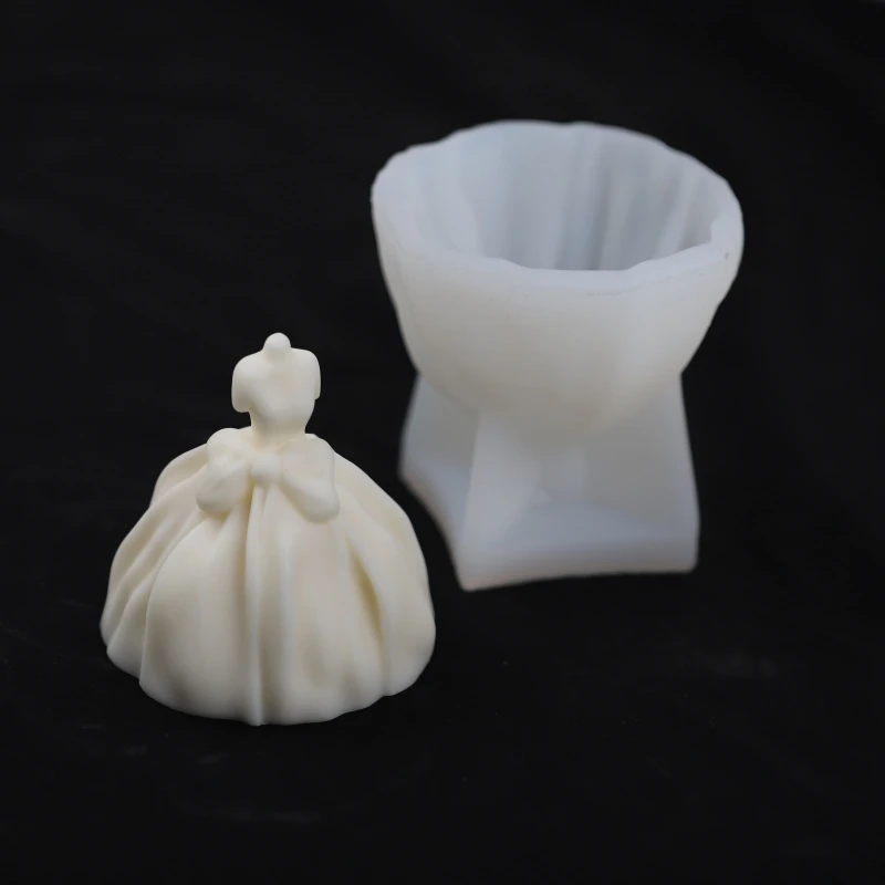 Y1UB 3D Wedding Dress Mold Bride Collections Silicone Molds for Chocolate Handmade Soap Wax Clay Epoxy Resin