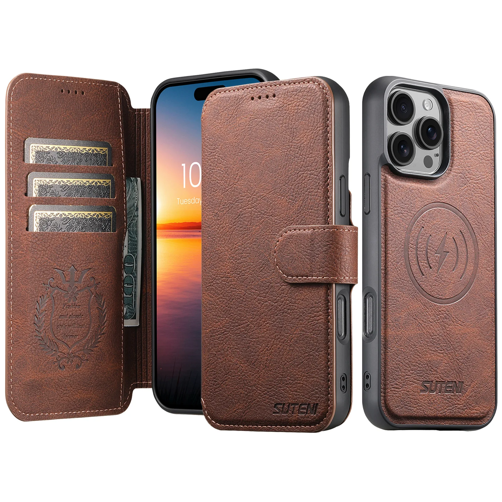 Magnetic Wireless Charge Case for iPhone 14 13 15 16 17 18 Pro Max 16 Plus Shockproof Leather Wallet Card Slots Flip Cover