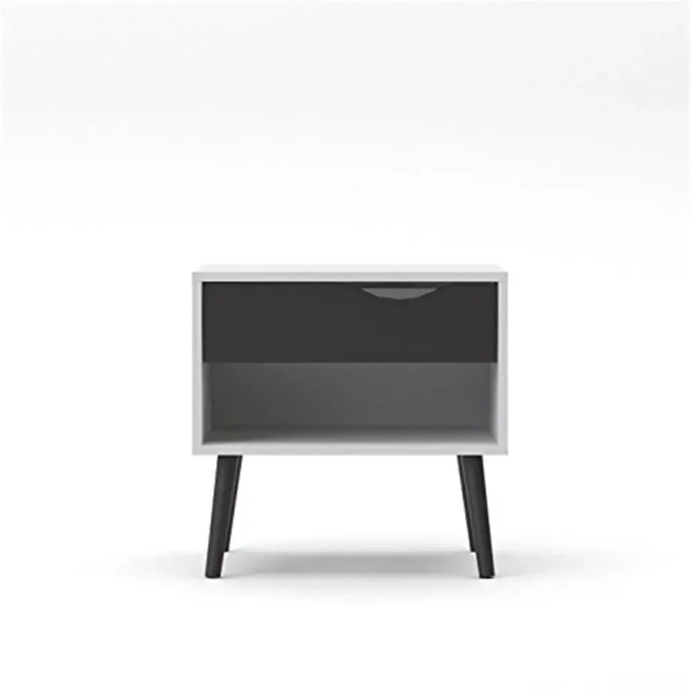 Retro Modern Two-Tone 1 Drawer Nightstand Flared Wood Legs Easy Assembly