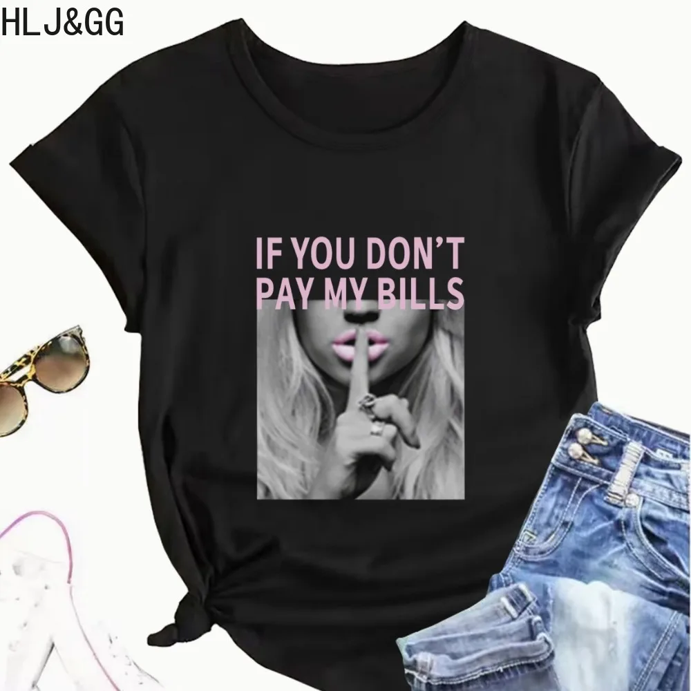 HLJ&GG Fashion Pattern Printing Slim Tshirts Women Round Neck Short Sleeve Matching Tops Casual Female Harajuku Style Streetwear