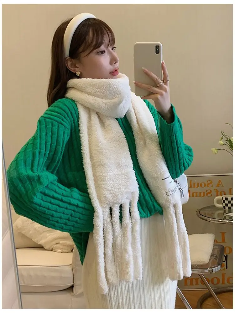 

Lamb Velvet Scarf Female Autumn and Winter Korean Version Warm and Thick Cute Octopus Thick Tassel Scarf Women