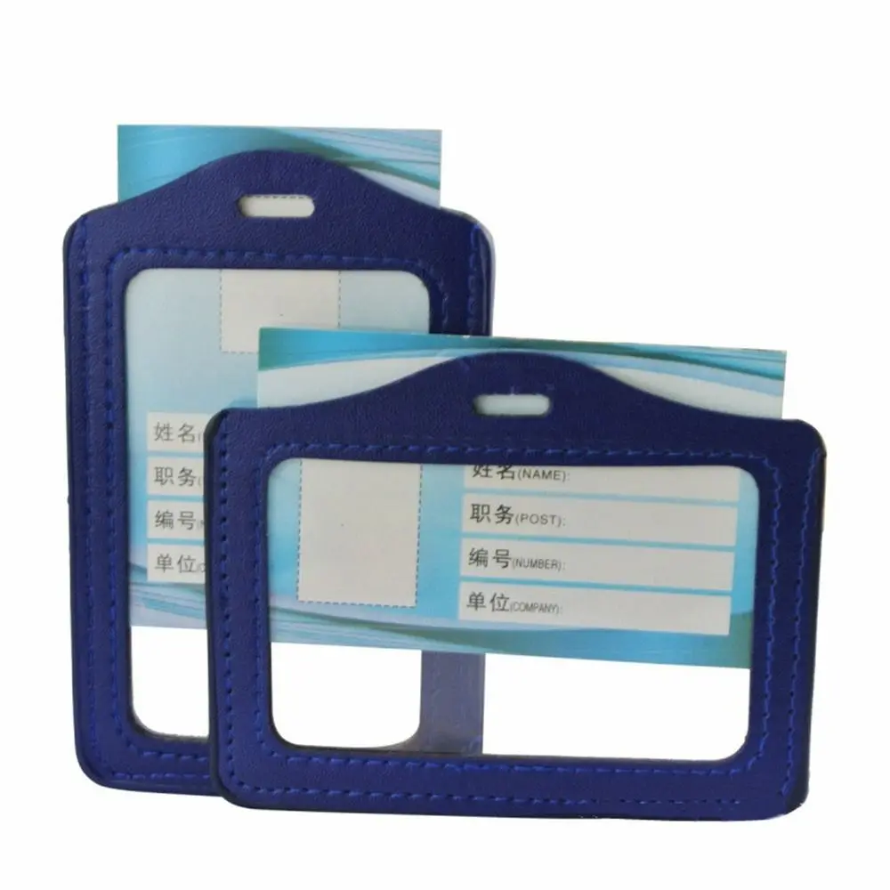 PU Leather ID Badge Case Transparent Work Identity Business Card Holder Employee Card Double-Sided Name Card Cover