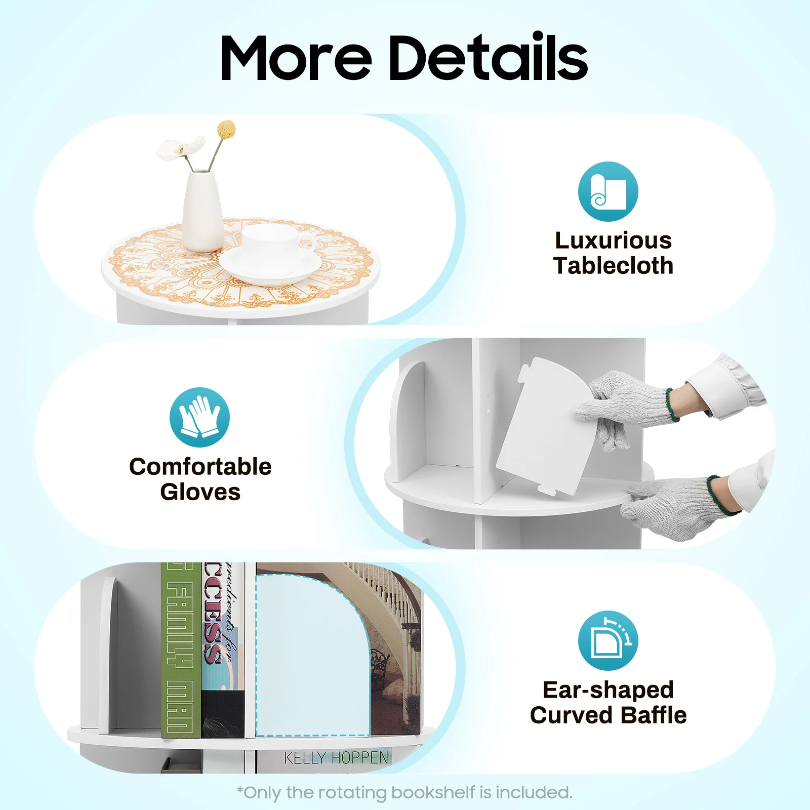 360 °   رف كتب دوار مكون من طبقتين و8 حجرات لتخزين كتب الأطفال وحامل عرض لغرفة المعيشة والمكتب الحديث