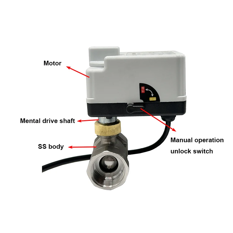 Dn15 dn20 dn25 dn40 motorisierter Kugel hahn aus Edelstahl mit manuellem Schalter 220V 12V 3-Draht 2-Punkt-Steuerung elektrische Kugel hähne – Detail 3