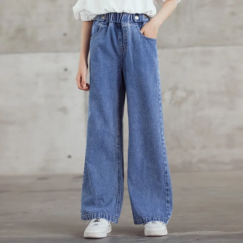 

Girls Wide-leg Pants 4 5 6 7 8 9 10 11 12 13 14 Years Loose Straight Design Jeans Trousers Fashion Versatile Kids Clothing