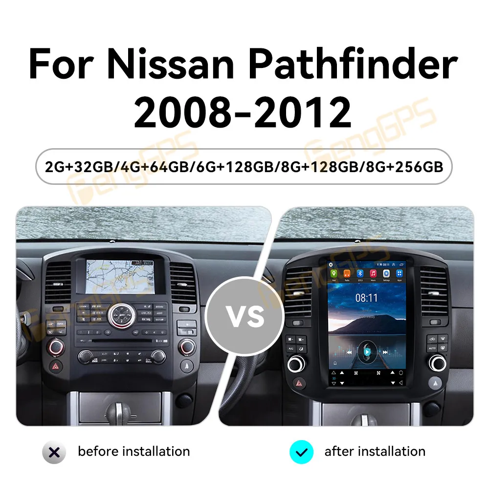 12.8 Inch Android 14 CarPlay Car Radio For Nissan Pathfinder 2008-2012 Touch Screen Multimedia Player GPS Navigation Head Unit