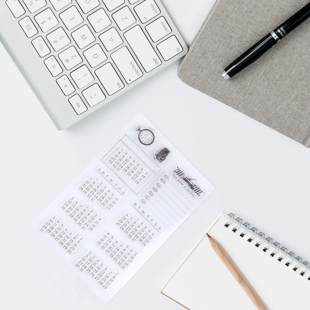 

4Pcs Clear Stamps Calendar Theme Transparent Stamps for Scrapbook Photo Album DIY Card Making Drawing Stamper Set