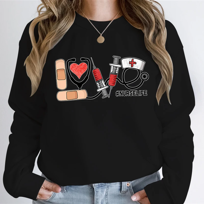 Love Nursing Graphic Sweatshirts Women Nurse Life Fashion Casual Hoodies Registered Nurse Autumn Sweatshirt Nursing Gifts Hoodie