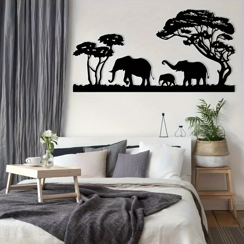 Elegant African Safari Metal Wall Sculpture - Tribal Elephant Family Art Sign for Living Room, Nursery & Theme Parties