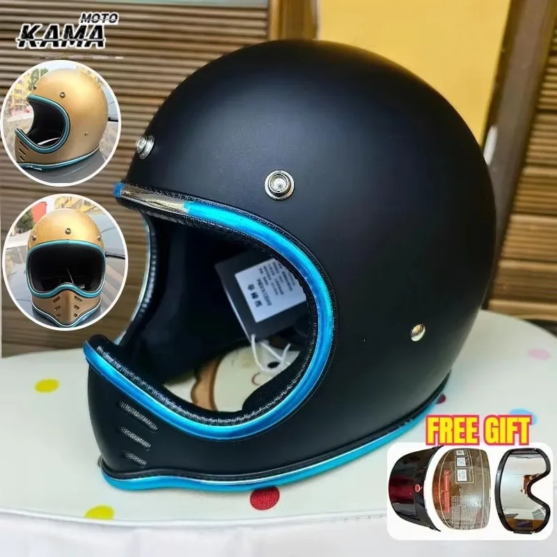 Unisex Pointed Nose Small Helmet Chrome Silver Rim Retro Motorcycle Fiberglass Helmet Four Season Full Face Helmet Capacete