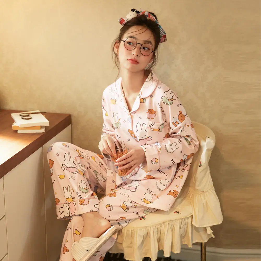 

Miffy Kawaii Womens Long Sleeved Cotton Comfortable Home Clothes Cute Cartoon Set As A Anniversary Gift for Girlfriend