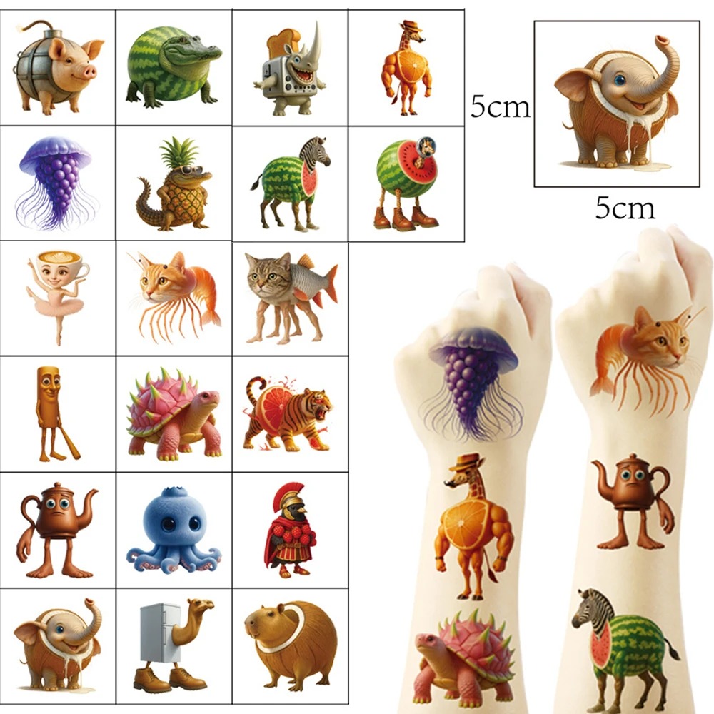 20PCS Tung Tung Sahur Italian Brainrot AI Abstrac Temporary Tattoo Sticker Body Art Tattoo Stickers For Party Gifts Kid Toys