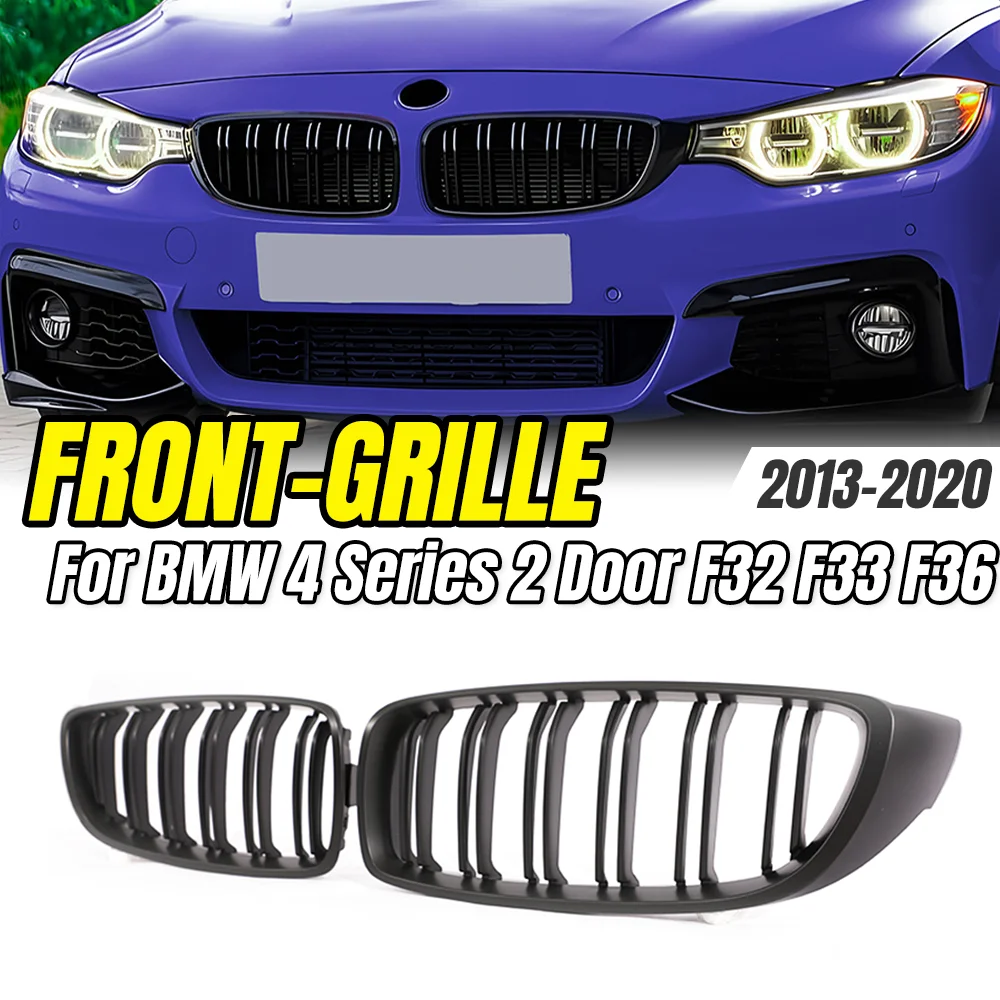 

For BMW 4 Series 2 Door F32 F33 F36 2013-2020 Gloss Black Front Kidney Grilles, Diamonds Style & M Color Stripe Grill Covers