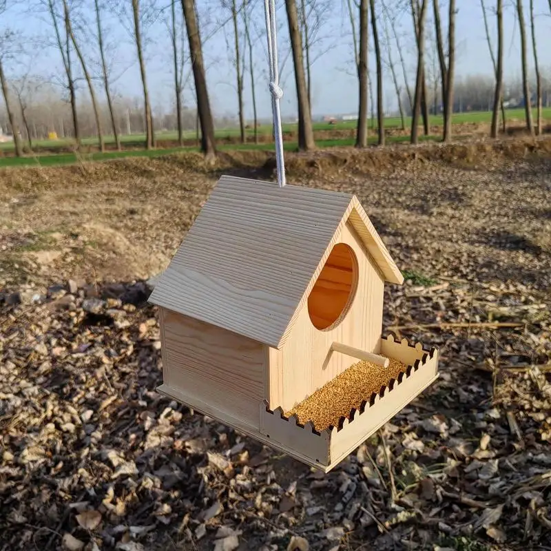 

Wood Bird Houses For Outside Bird Nesting House Ventilated With Perch Feeder Warm Breeding Habitat For Hummingbird Parrot