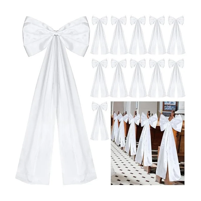 1 grand nœud de mariage avec longues queues pour décorations d'allée de mariage, nœuds en ruban de satin pour décor de fond de douche nuptiale