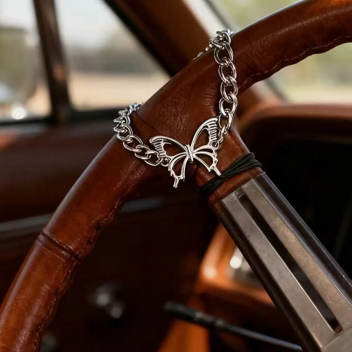 Silver Butterfly Steering Wheel Chain, Car Interior Decor, Cute Car Accessory, Vehicle Charm, Unique Automotive Decoration