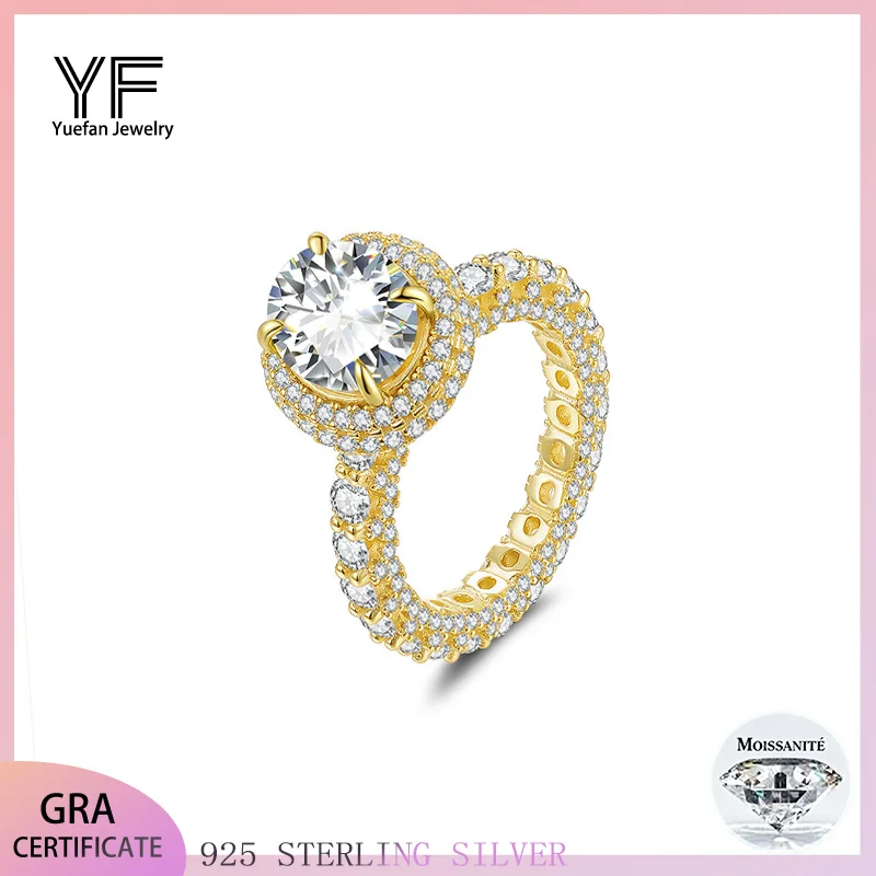 

Новое кольцо с муассанитом 5 карат для женщин, стерлинговое серебро 925 пробы, кольца с четырьмя когтями, желтое золото, классические юбилейные свадебные украшения