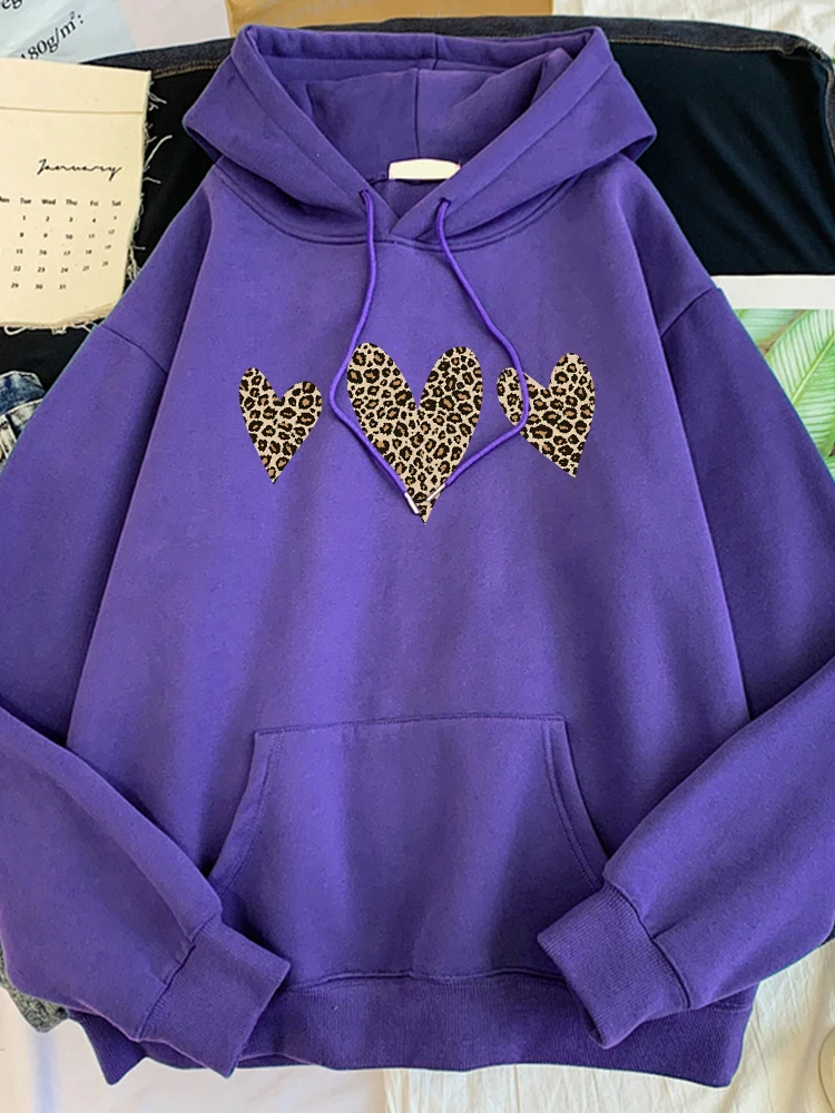 Leopard 'S Love Pattern Printing Women Hoody Harajuku Loose Clothes Fleece Warm Comfortable Hoodie Vintage Autumn Crewneck Top