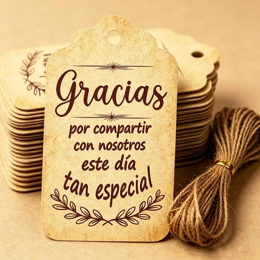 1/5/10/20/50/100pcs Retro Style Spanish Thank You Tags with Hemp Rope, Spanish Gracias Wedding Party Favors Gift Packaging Hang