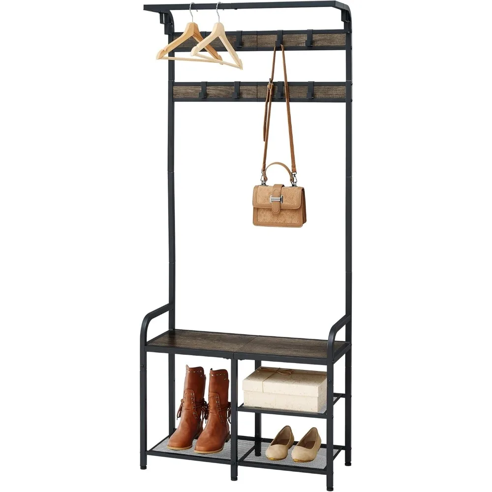 

Corner Hall Tree Coat Rack, Entryway Hall Tree with Bench and Shoe Storage, 4-in-1 SCoat Rack Shoe Bench Storage for Hallway